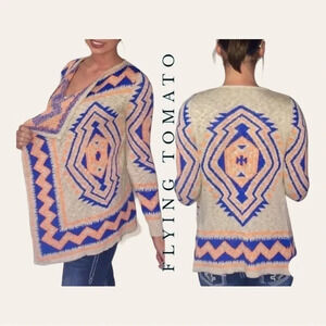 1206. FLYING TOMATO LONG SLEEVE AZTEC CARDIGAN OPEM FRONT SIZE SMALL 100% COTTON